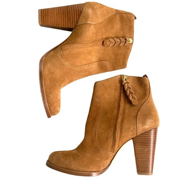 JOIE Tan Ankle Bootie 10 Western Side Zip High Heel Boot Suede Sexy Soft Brown - Picture 2 of 8